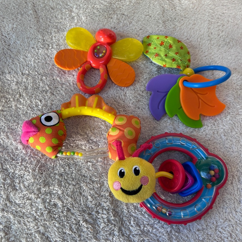 Vintage Baby Einstein Sassy Baby Toy Lot 4pc Rattle Developmental Rattle Teether
